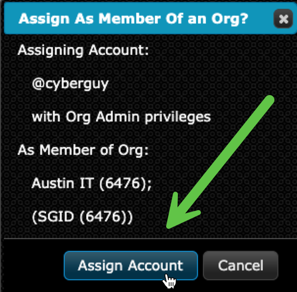 Confirm Adding as Member to Subgroup Org