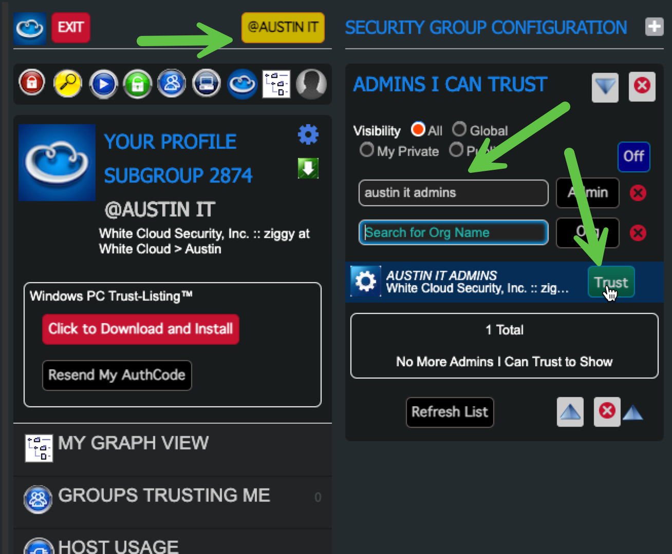 Trust the Admin Group
